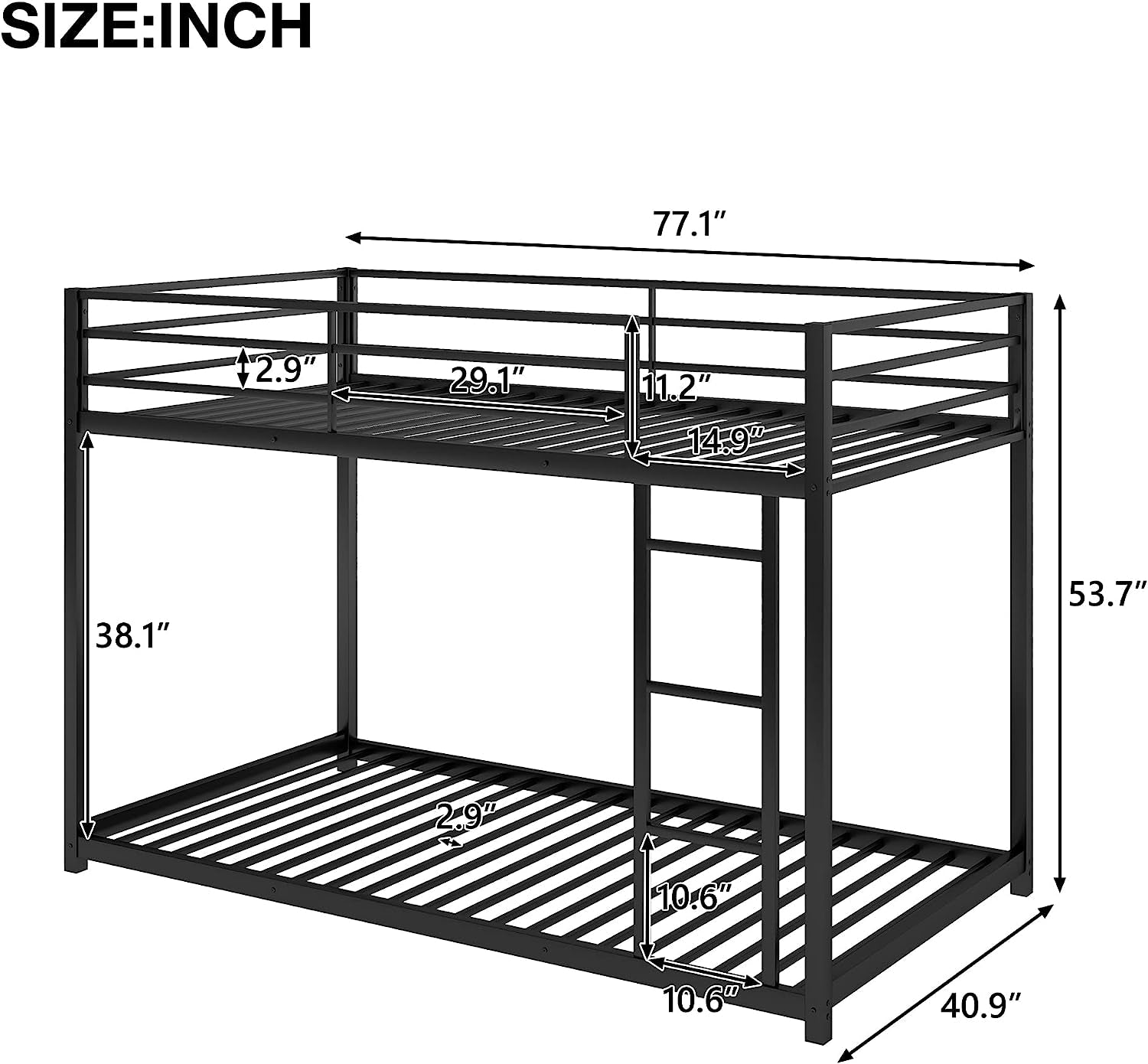 Black Twin Metal Bunk Bed with Guard Rails and Ladder-2