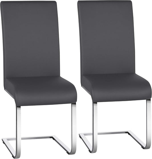 Dining Chairs Living Room Chairs Modern Chairs with High Back, Leather Surface and Metal Legs for Home Kitchen Wedding Louge, Set of 2, Gray-0