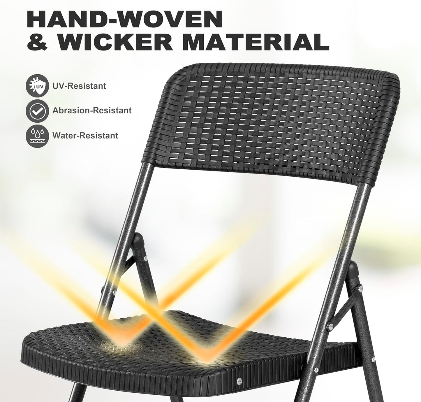 3 Piece Outdoor Folding Patio Set, Weather-Resistant Rattan Folding Patio Table and Wicker Patio Chairs for Indoors and Outdoors, Backyard, Pool, Lawn, Porch, Balcony, Black-2