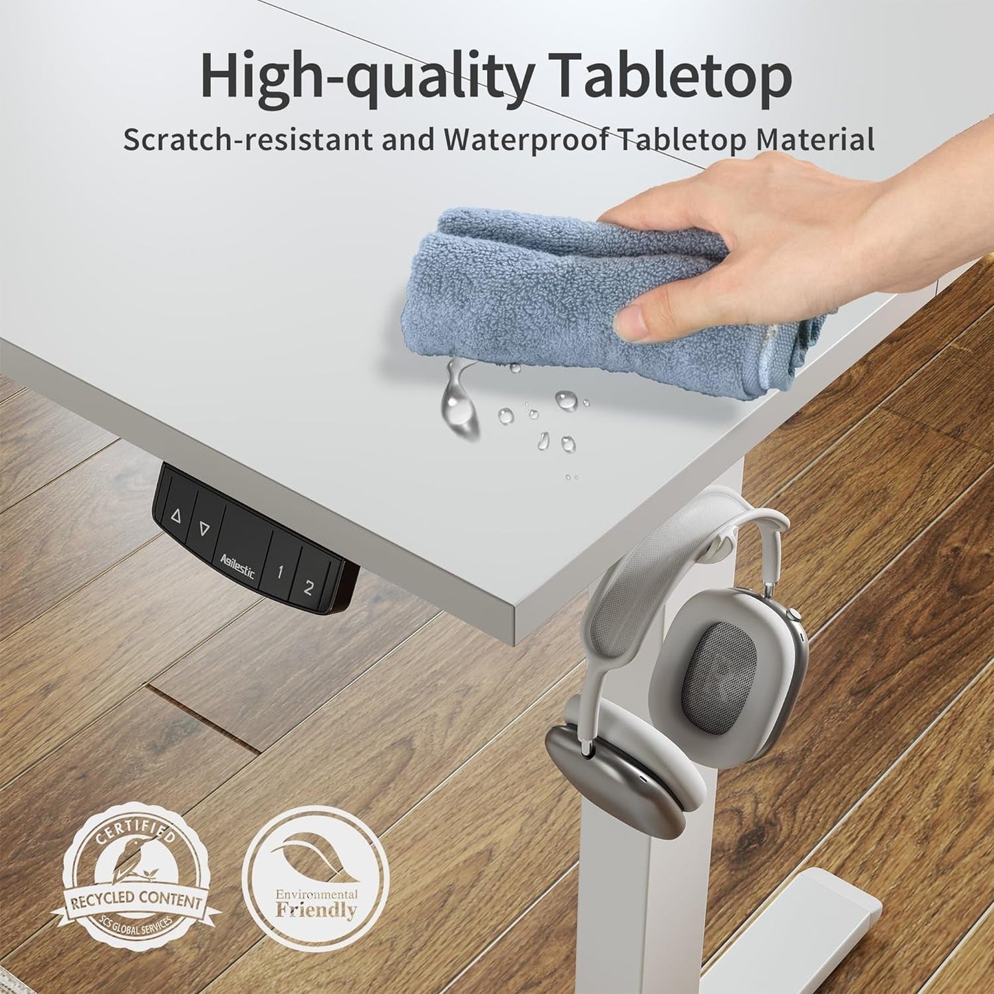 Electric Standing Desk, 48 X 24 Inches Height Adjustable Desk, Sit Stand up Desk for Work Office Home, Ergonomic Rising Computer Table with Memory Preset, White-4