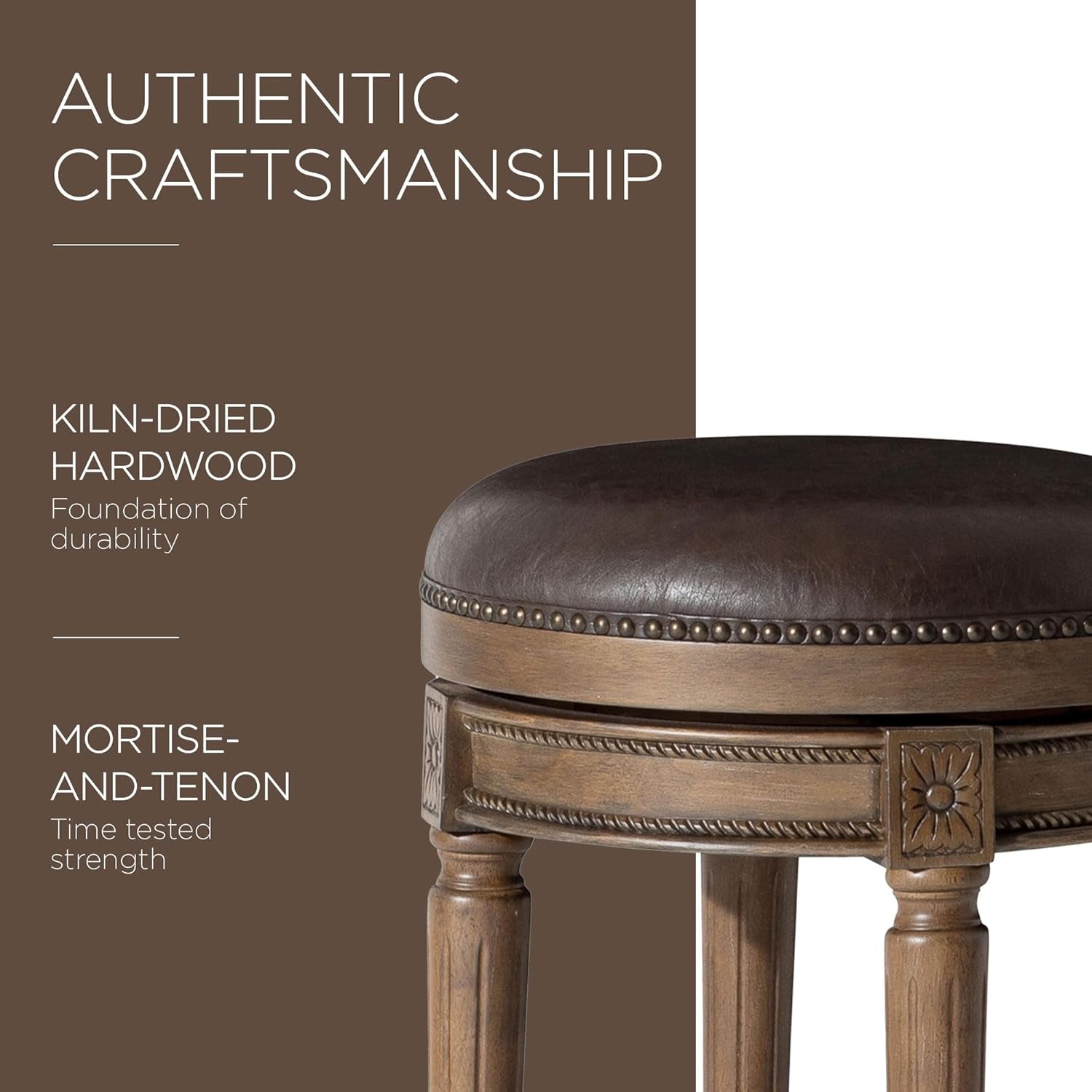 Pullman 31 Inch Tall Bar Height Upholstered Backless Barstool in Walnut Finish with Marksman Saddle Vegan Leather Cushion Seat-4