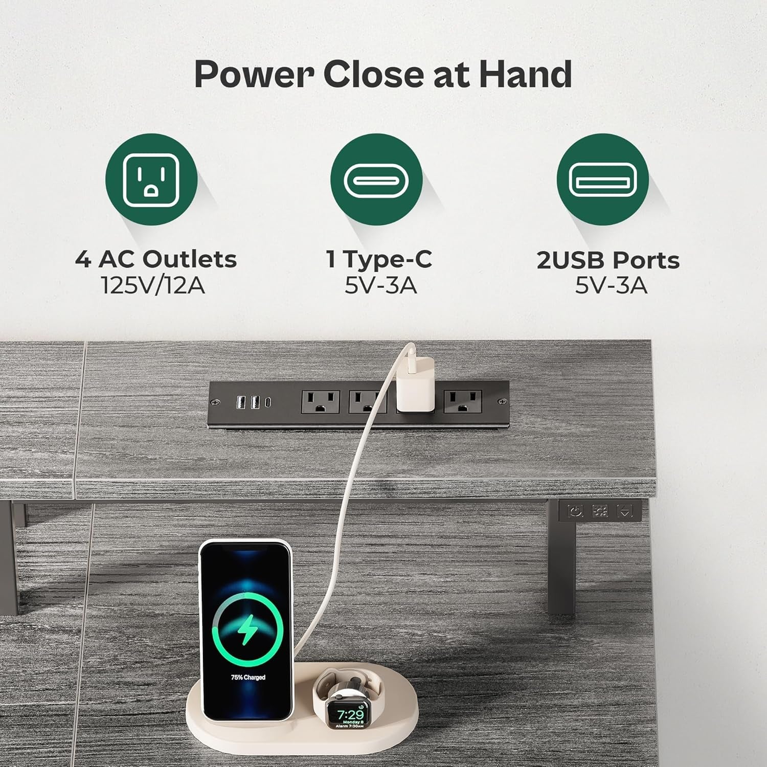 47 Inch Computer Desk with Power Outlets and LED Lights, Gaming Desk with 4 Drawers, Office Desk with Monitor Stand, Study Desk Work Desk for Home Office, Small Spaces, Gray-3