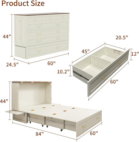 White Queen Murphy Bed Chest Drawers Charging-1
