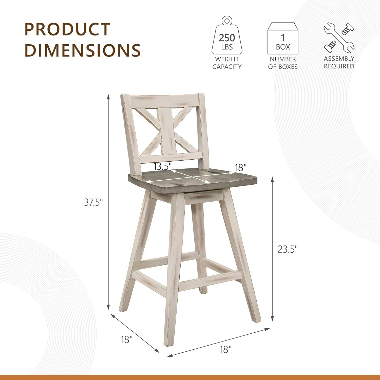 Amsonia Counter Height Swivel Barstool (Set of 2), White-2