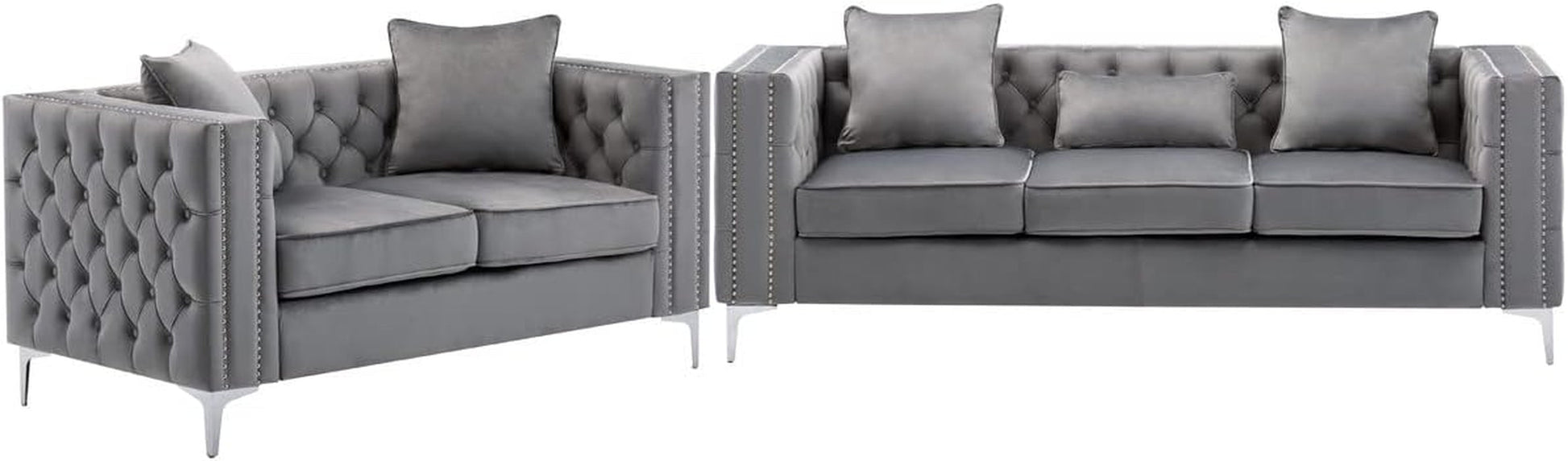 Lorreto Gray Velvet Fabric Sofa Loveseat Living Room Set-0