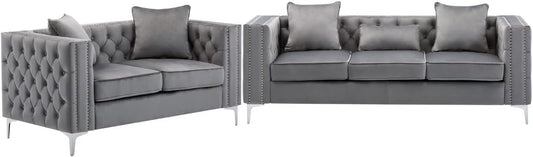 Lorreto Gray Velvet Fabric Sofa Loveseat Living Room Set-0