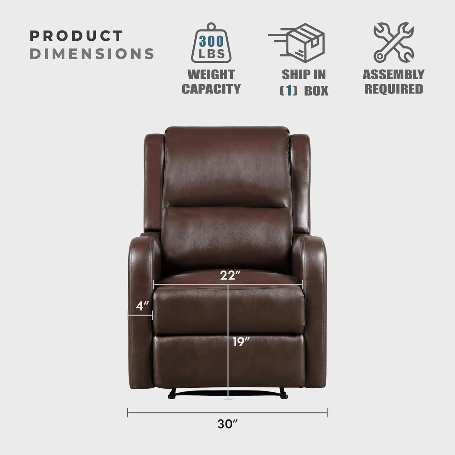 Recliner Chair Living Room Reclining Sofa Chair, Home Theater Seating Modern Recliner, Manual Recliner Sofa Chair for Living Room/Office/Apartment, Wall Hugger Recliner, Brown-3