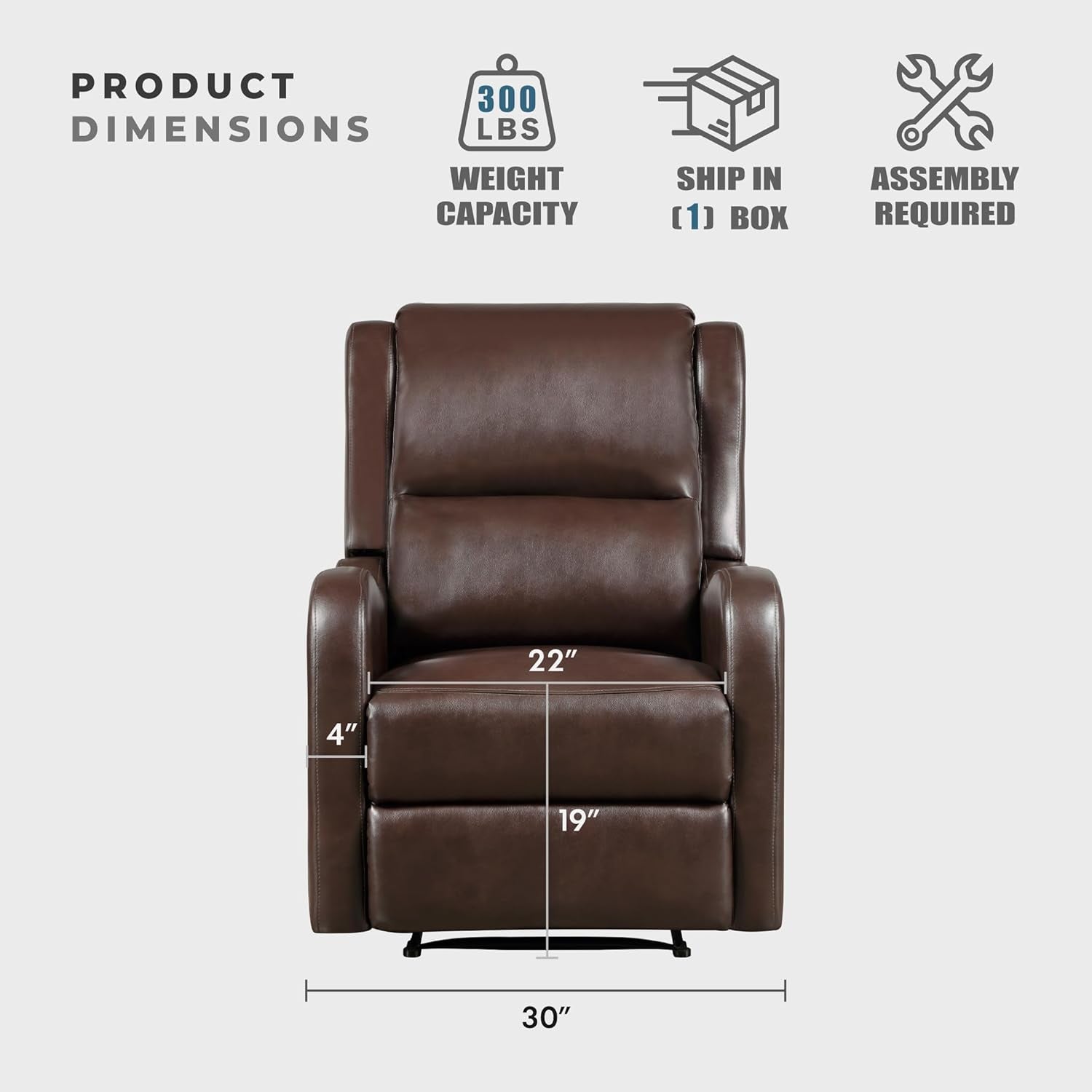 Recliner Chair Living Room Reclining Sofa Chair, Home Theater Seating Modern Recliner, Manual Recliner Sofa Chair for Living Room/Office/Apartment, Wall Hugger Recliner, Brown-3