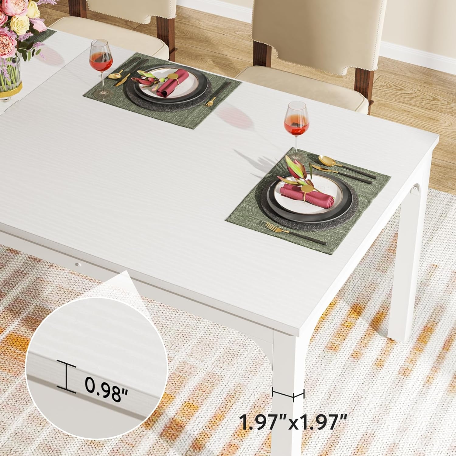 White Dining Table for 6-8 Person, 78-Inch Large Long Rectangle Kitchen Dinner Table for Dining Room, 78.7 X 27.5 X 29.5 Inches(Only Table)-4