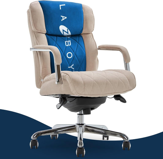 Sutherland Quilted Leather Executive Office Chair with Padded Arms, High Back Ergonomic Desk Chair with Lumbar Support, Cream Microfiber Fabric-0