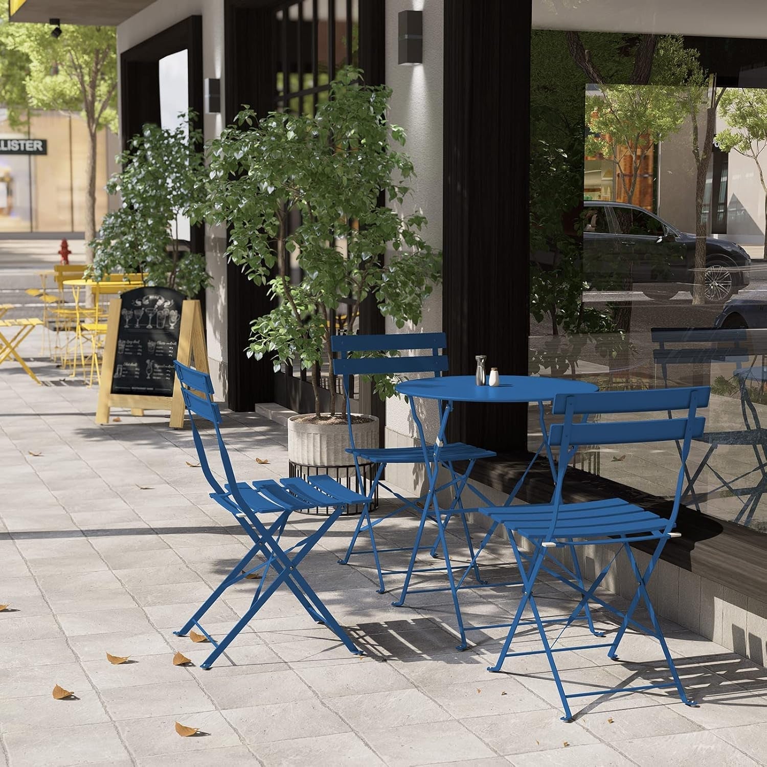 3-Piece Folding Bistro Set, 2 Chairs and 1 Table, Weather-Resistant Outdoor/Indoor Conversation Set for Patio, Yard, Garden -Peacock Blue-2