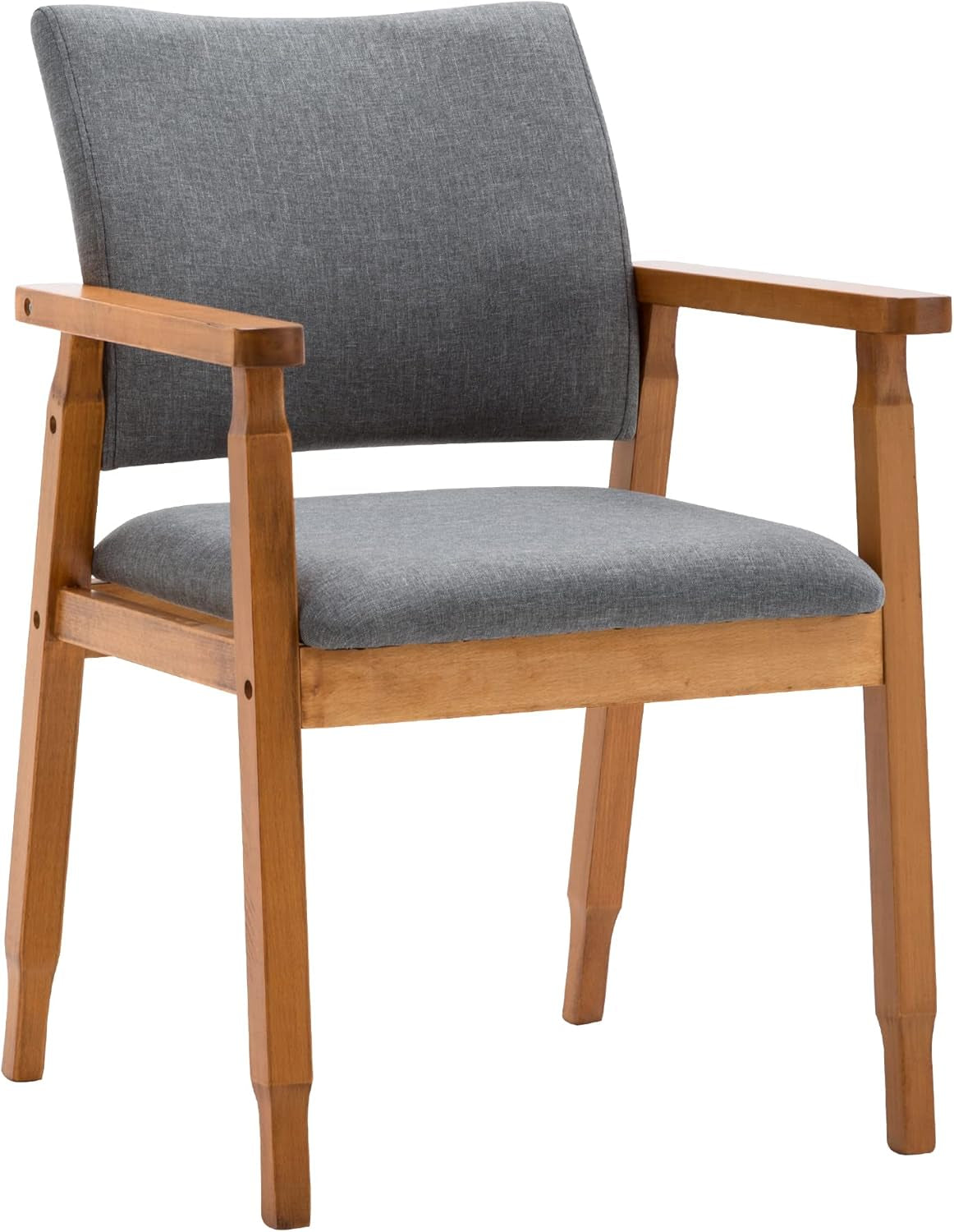 Set of 2 Mid Century Modern Walnut Dining Chairs Wood Arm Grey Fabric Kitchen Cafe Living Room Decor Furniture-4
