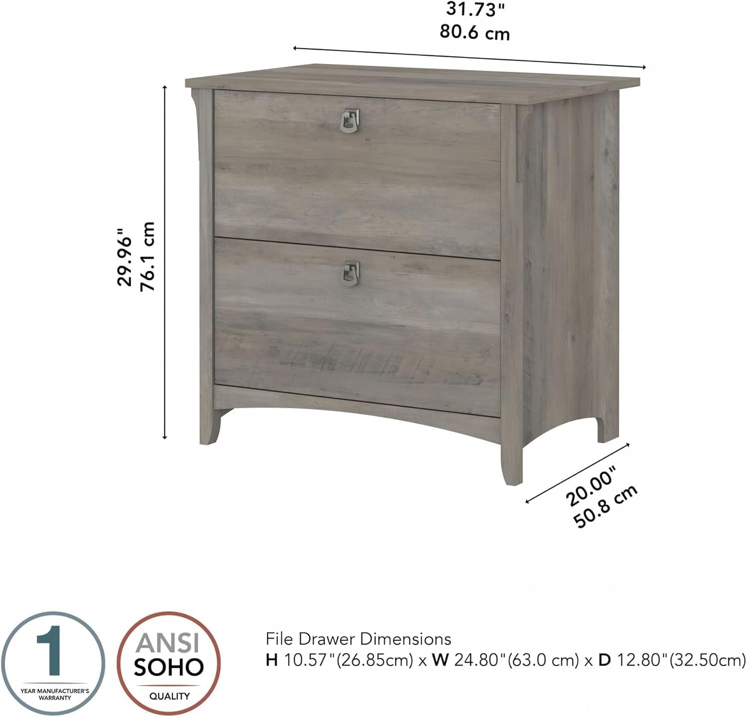 Bush Furniture Salinas 2 Drawer Lateral File Cabinet in Driftwood Gray-3