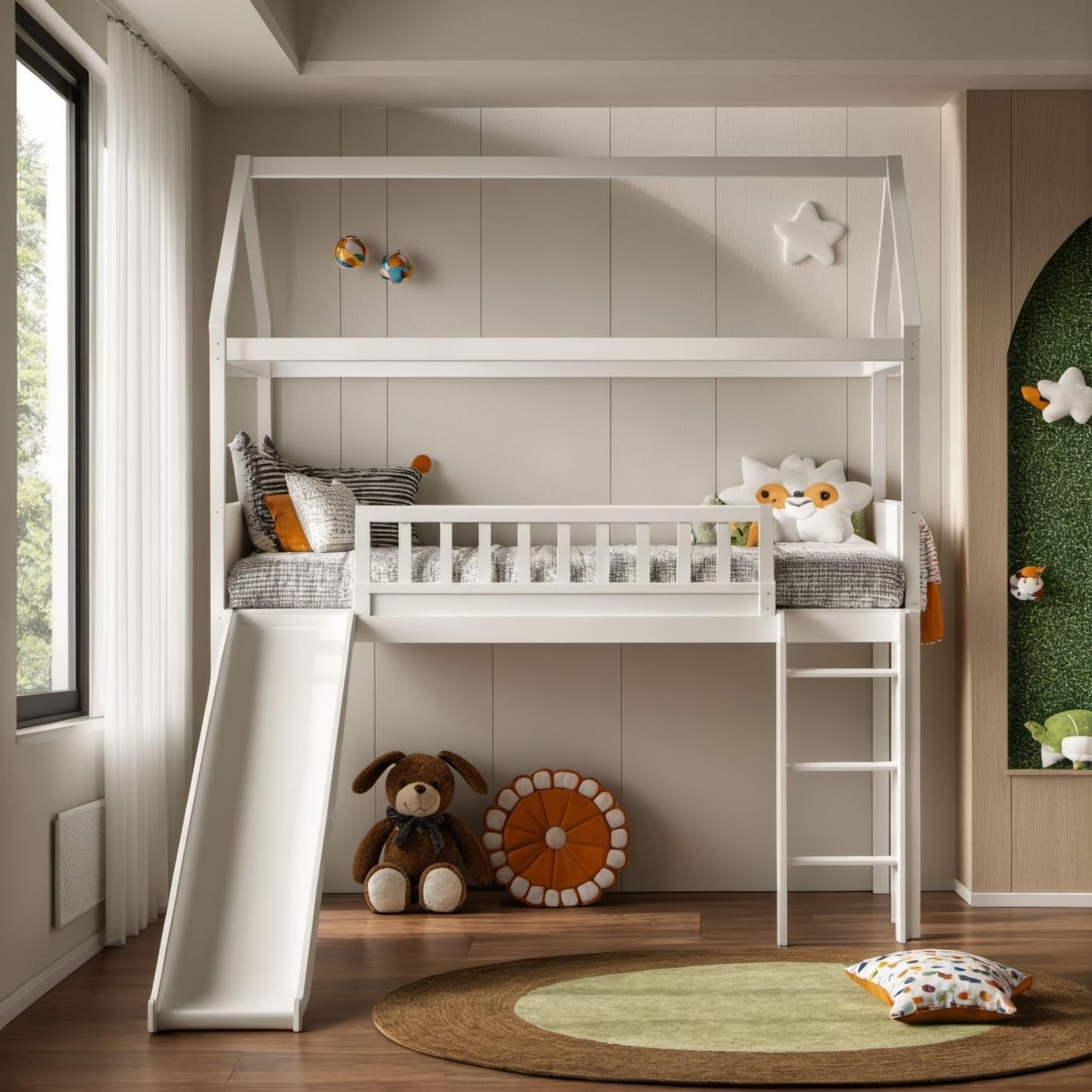 Queen Size Murphy Bed with Storage Shelf White-8