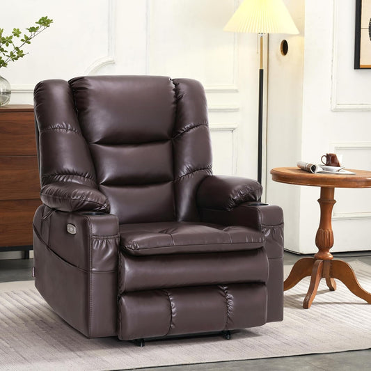 Dual Motor Power Lift Recliner Chair with Massage and Dual Heating, Adjustable Headrest for Big and Tall Elderly People, Faux Leather R7635 (Dark Brown, Large-Wide)-1
