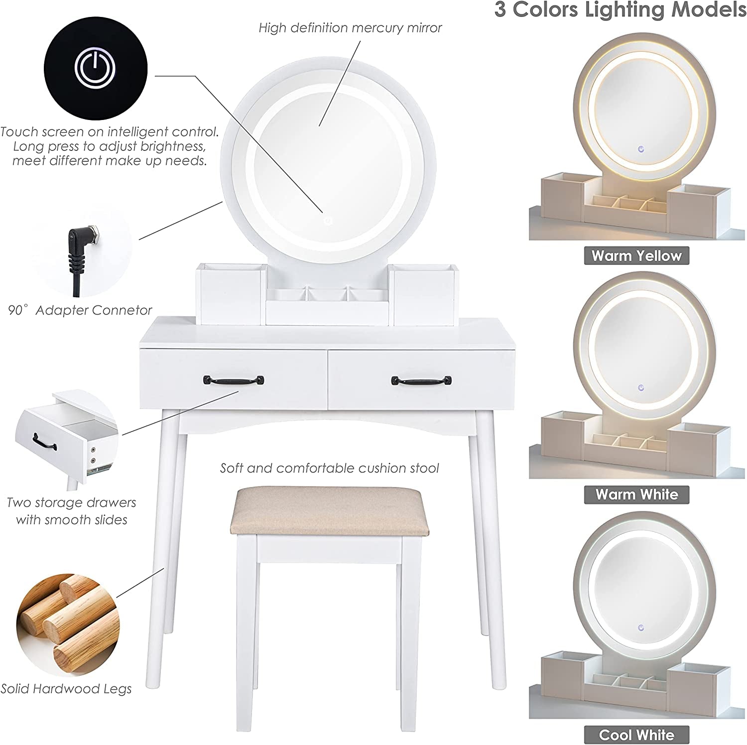 LED Lighted Makeup Vanity Set with Mirror-3