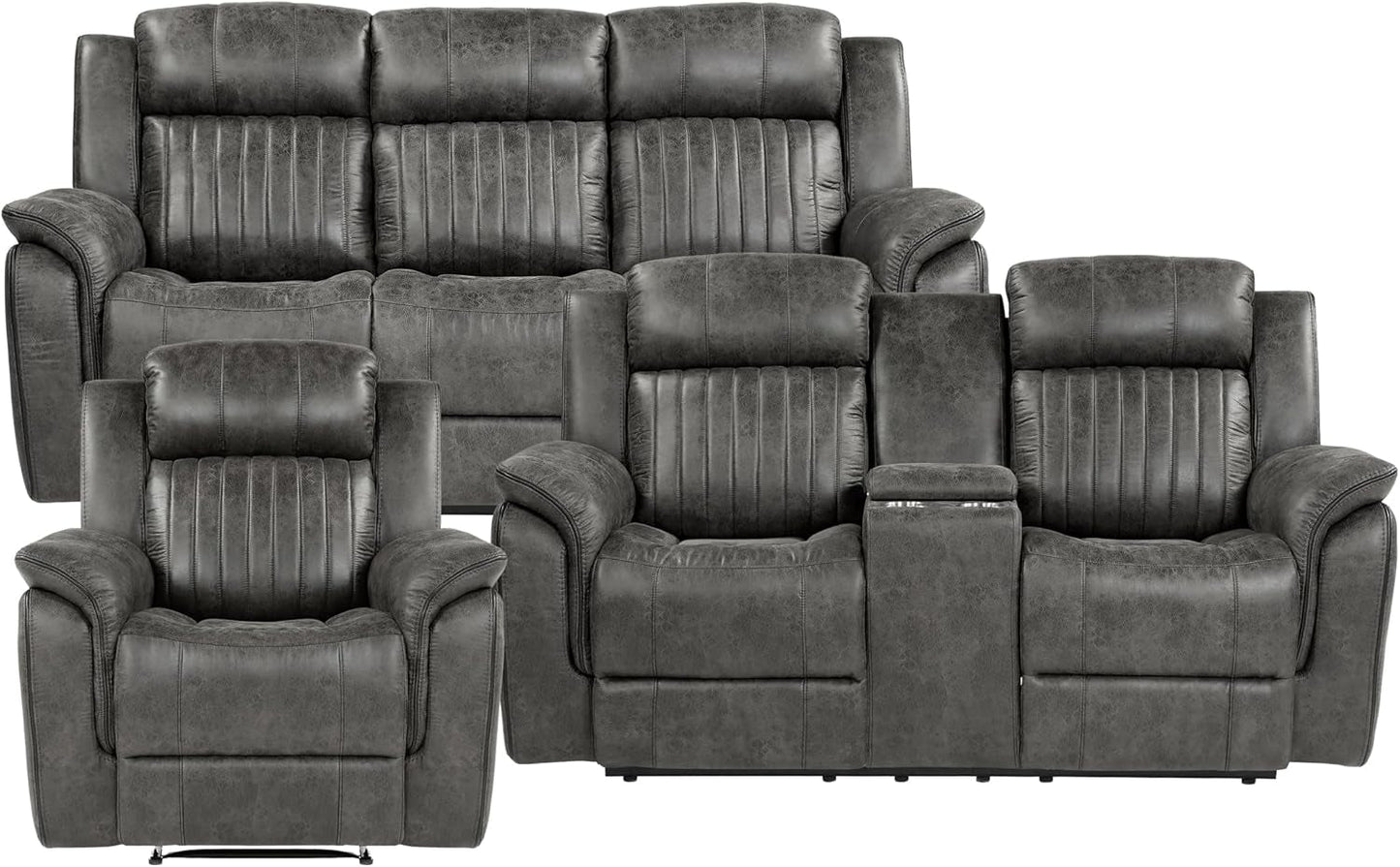 Brownish Gray Microfiber Recliner Set Sofa, Loveseat, Chair-2