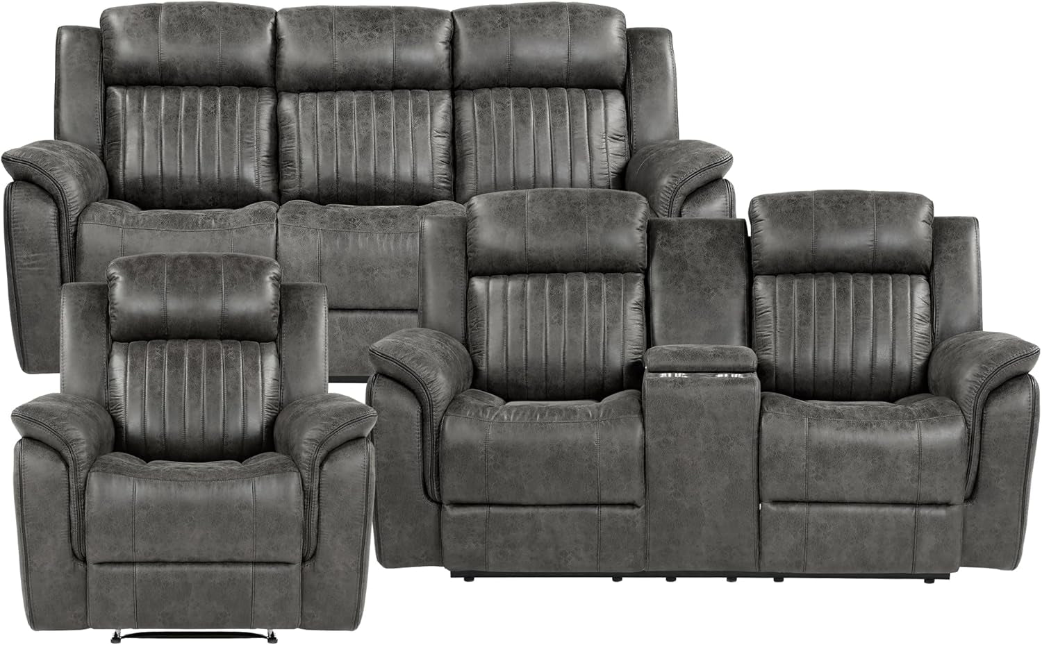 Brownish Gray Microfiber Recliner Set Sofa, Loveseat, Chair-2