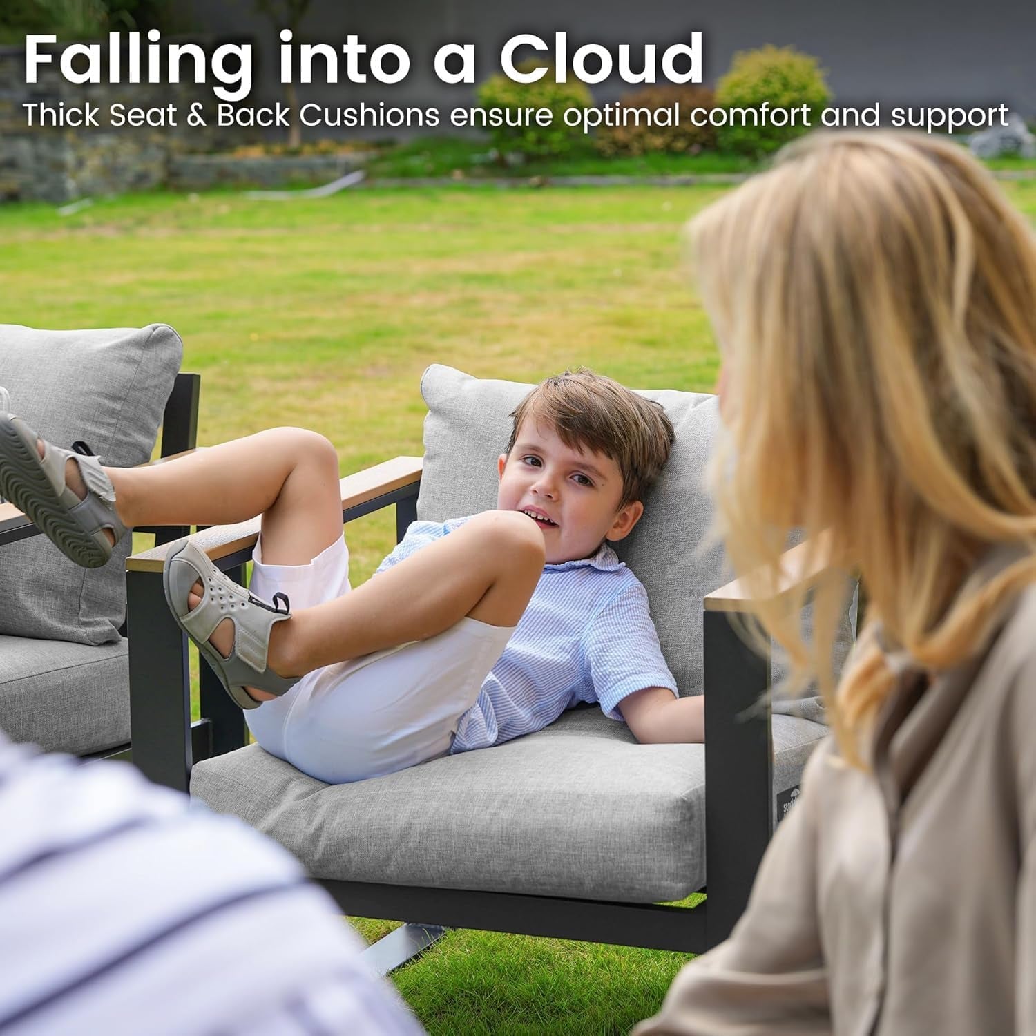 Aluminum Patio Furniture Set, 4 Piece Modern Outdoor Furniture with 6 Inch Cushion, Metal Patio Sectional Conversation Sets for Deck, Backyard, Porch (Grey)-2