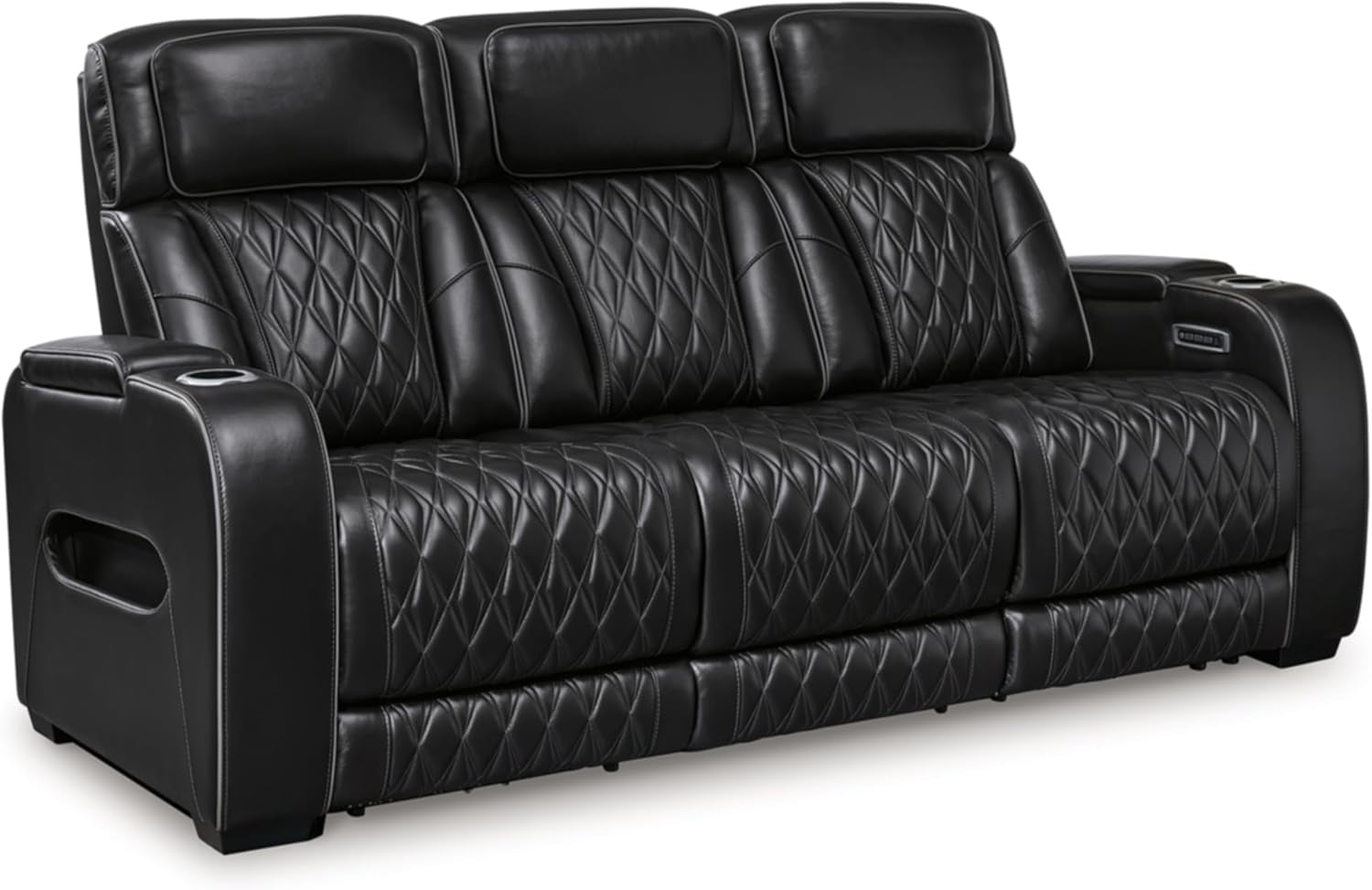 Boyington Contemporary Leather Match Power Reclining Sofa with Adjustable Headrest, Cup Holder, USB Charging Ports, Air Massage System and LED Lighting, Black-2