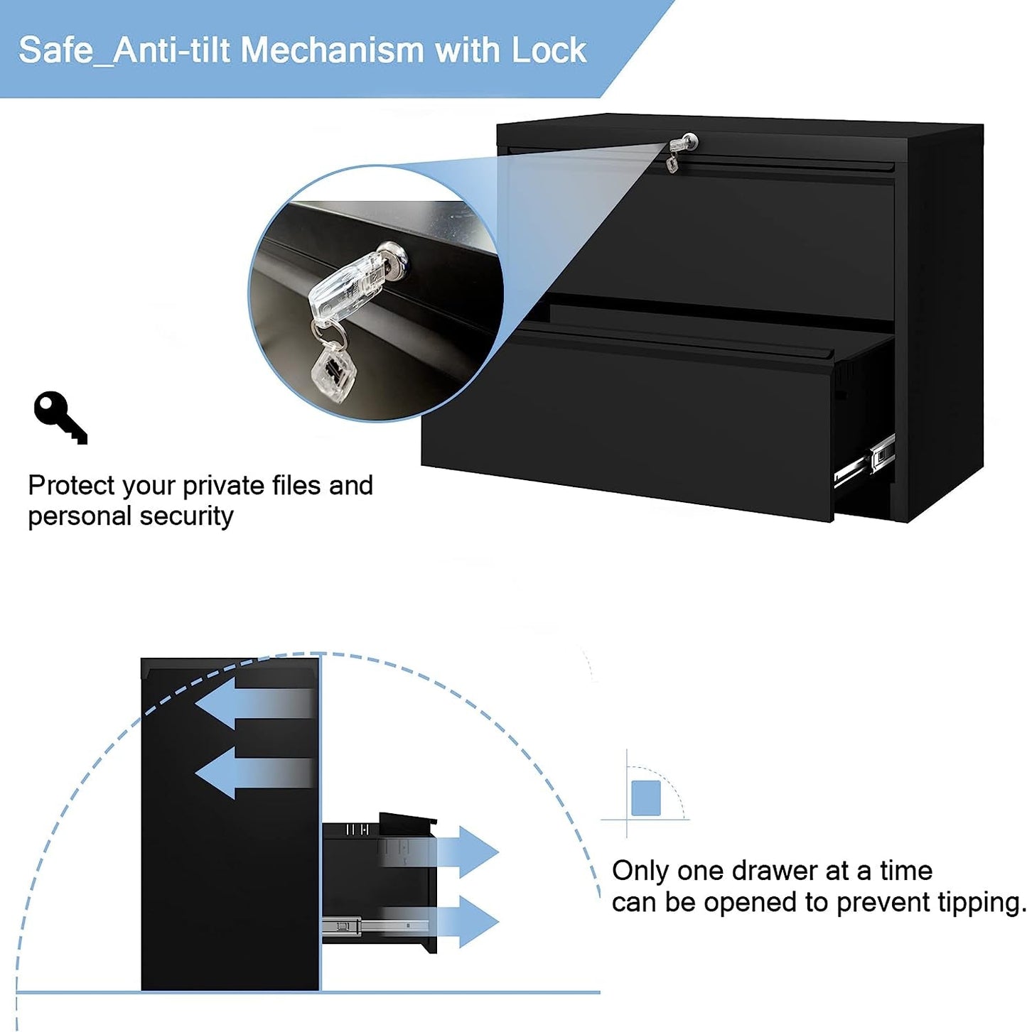 Lockable Metal Filing Cabinet with 2 Drawers-3