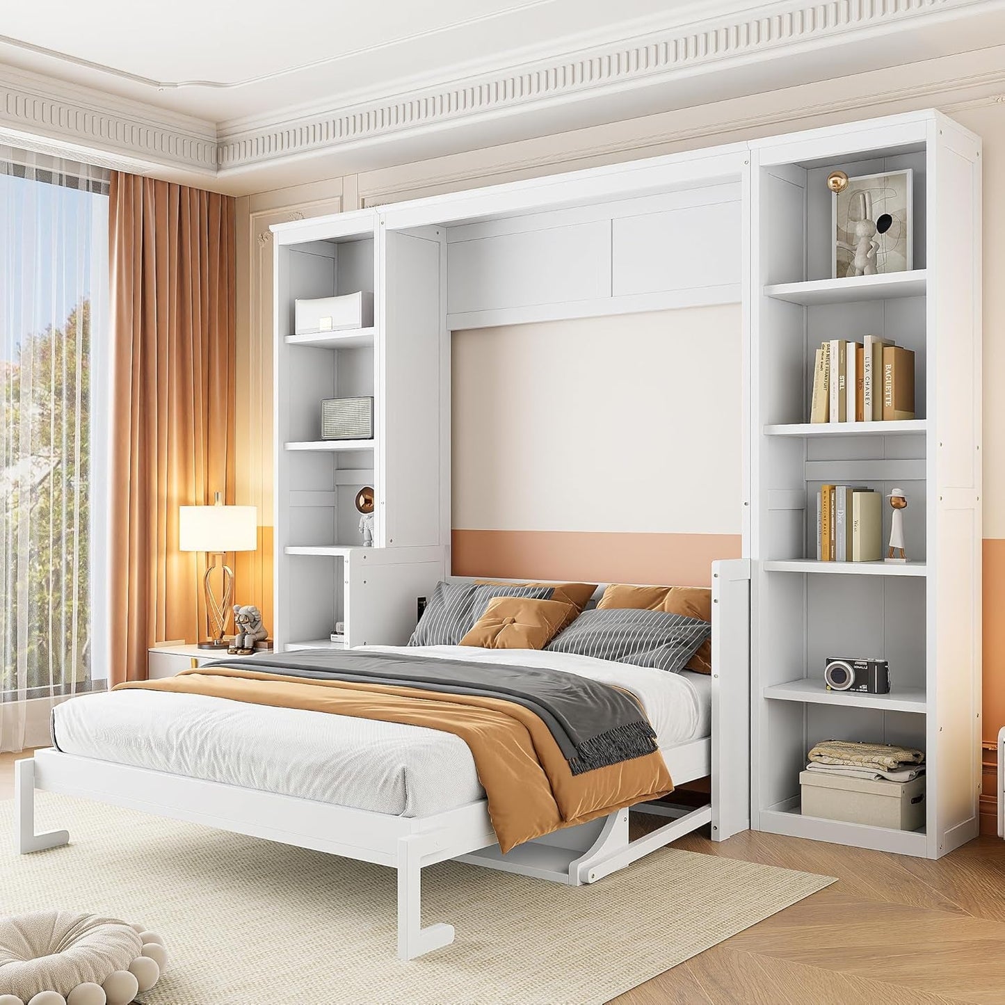 Queen Murphy Bed with Shelves for Space Saving-7