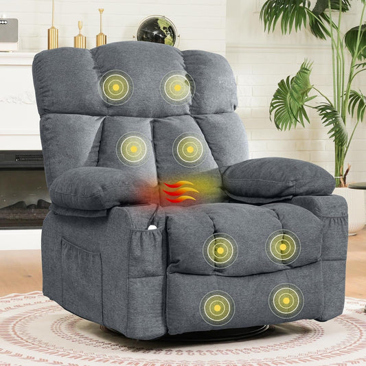 XRC3 Rocker Recliner Chair for Adults W/Massage & Heat, 360° Swivel Recliner Chair W/Cup Holders, USB Port, Manual Glider Rocking Chair for Living Room Nusery, Gray-0