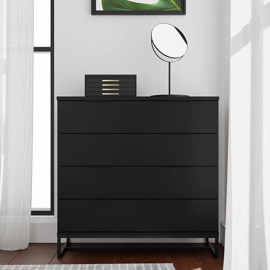 Black Modern 4-Drawer Dresser Storage Chest-0