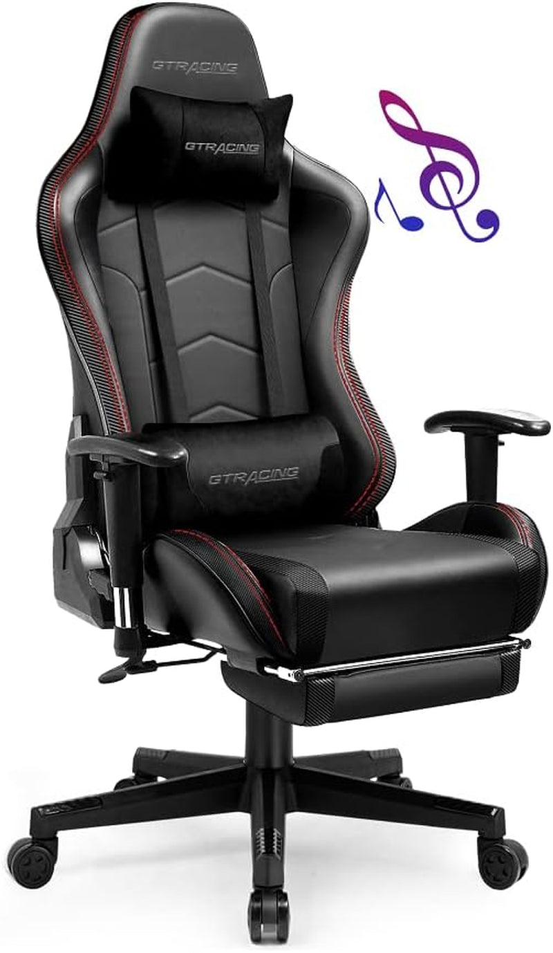Gaming Chair with Footrest Speakers Video Game Chair Bluetooth Music Heavy Duty Ergonomic Computer Office Desk Chair (Black)-0