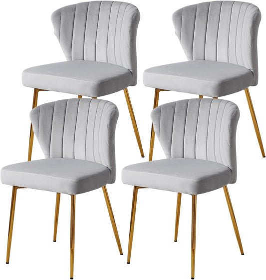 Velvet Dining Chairs Set of 4, Modern Dining Chairs with Golden Metal Legs, Tufted Upholstered Dining Chairs for Dining Room/Kitchen/Vanity, Grey-0