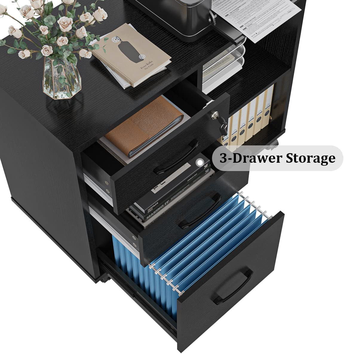 Mobile File Cabinet with Open Storage Shelf-3