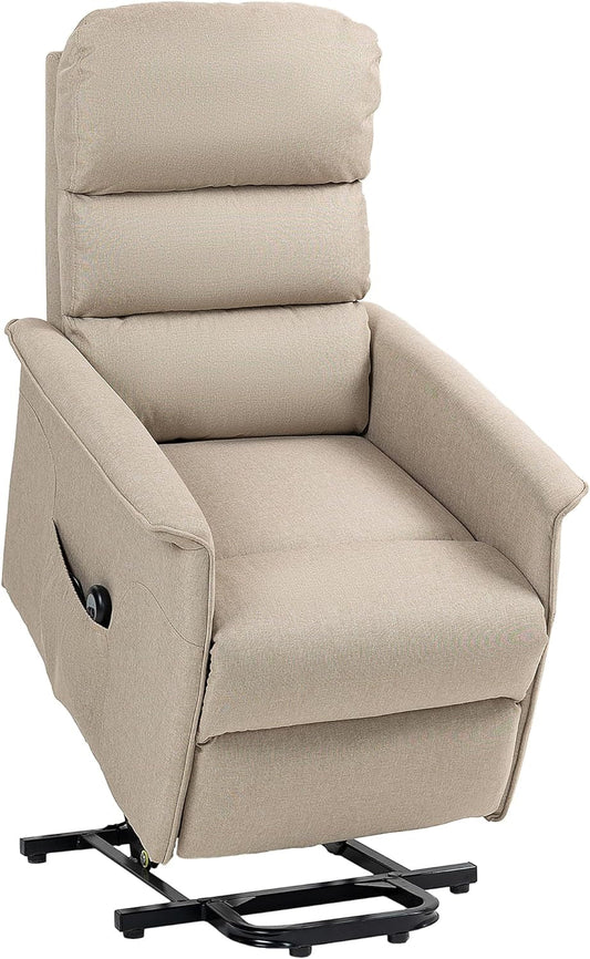 Power Lift Recliner Chair for Elderly, Easy Assembly, Fabric Lift Chair for Adults, Recliner Sofa with Remote Control, Side Pockets for Living Room, Beige-0