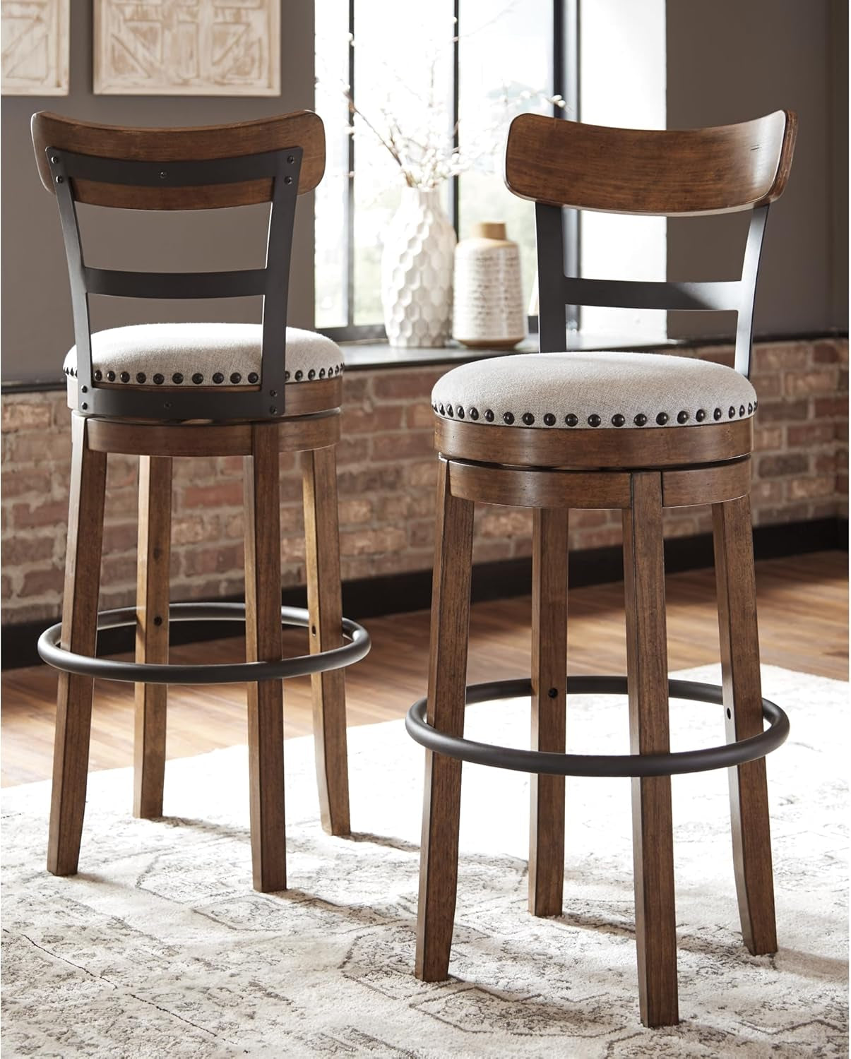 Valebeck 30" Farmhouse Pub Height Barstool, Brown-1