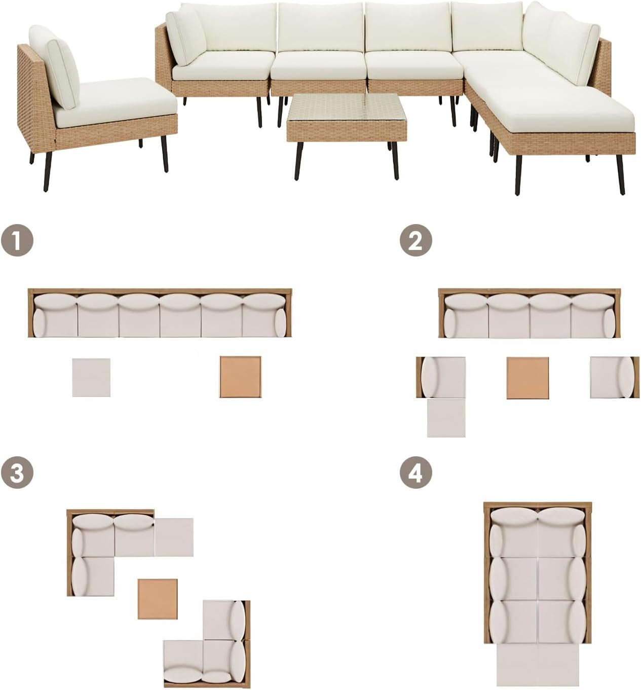 Outdoor Patio Sectional Furniture Set, 8 Piece Wicker Conversation Patio Furniture Wtih Extra Waterproof Cover and Thick Cushions for Garden, Backyard-4