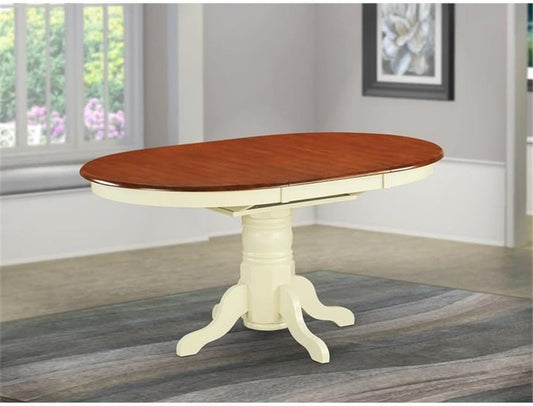 AVT-WHI-TP Avon Dining Table - an Oval Wooden Table Top with Butterfly Leaf & Pedestal Base, 42X60 Inch, Buttermilk & Cherry-1