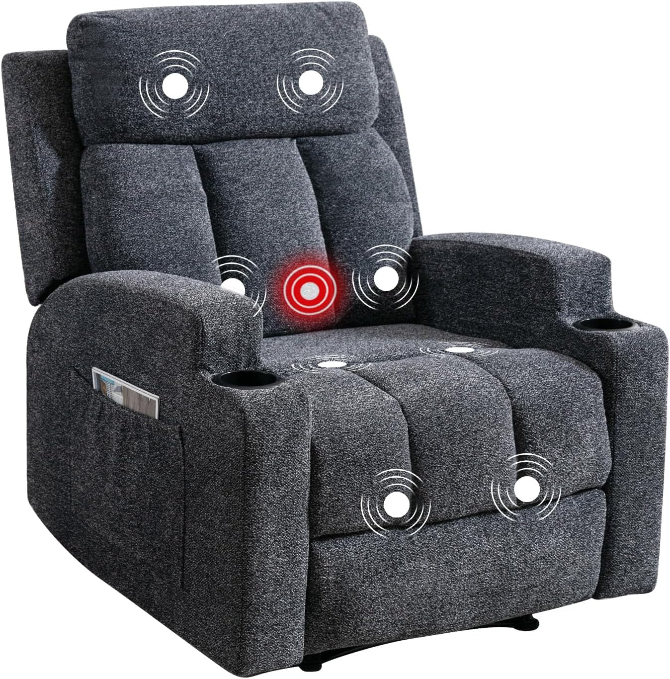 Manual Recliner Chair with Massage and Heat for Living Room Overstuffed Breathable Fabric Reclining Chair with 2 Side Pockets, 2 Cup Holders, Remote Control, Dark Gray-0