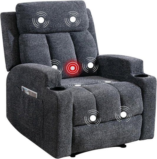 Manual Recliner Chair with Massage and Heat for Living Room Overstuffed Breathable Fabric Reclining Chair with 2 Side Pockets, 2 Cup Holders, Remote Control, Dark Gray-0
