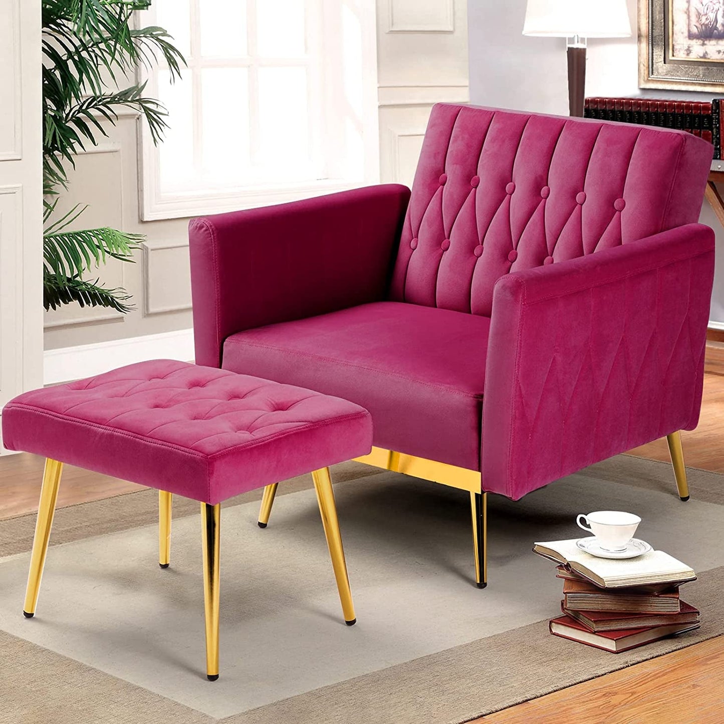 Fuchsia Velvet Accent Chair with Adjustable Features-0