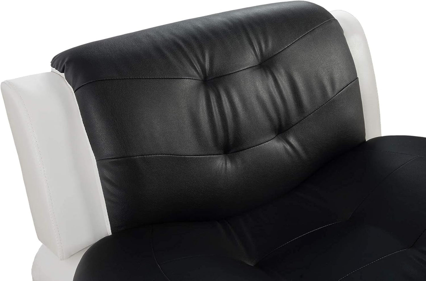 3 PCS Faux Leather Aldo Modern Sofa Set, Living Room Set with Sofa, Loveseat and Chair (Black & White)-3