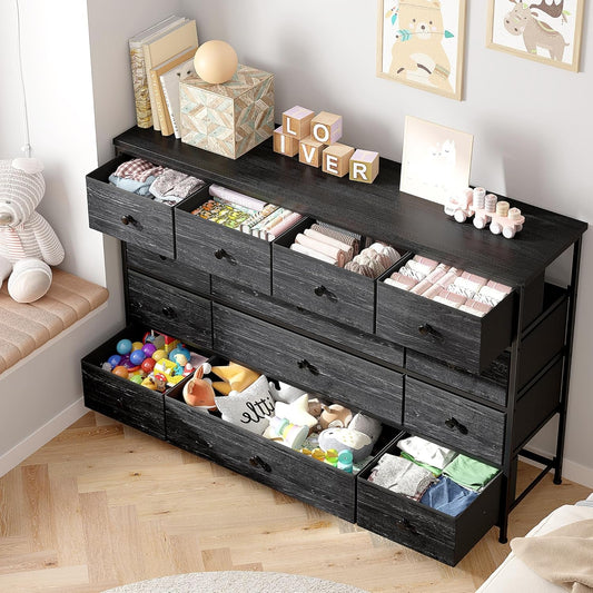 Black Dresser, Dresser for Bedroom with 13 Storage Drawers, Dressers & Chests of Drawers for 55" TV, Black Dresser for Bedroom, Long Dresser for Closet, Entryway-1