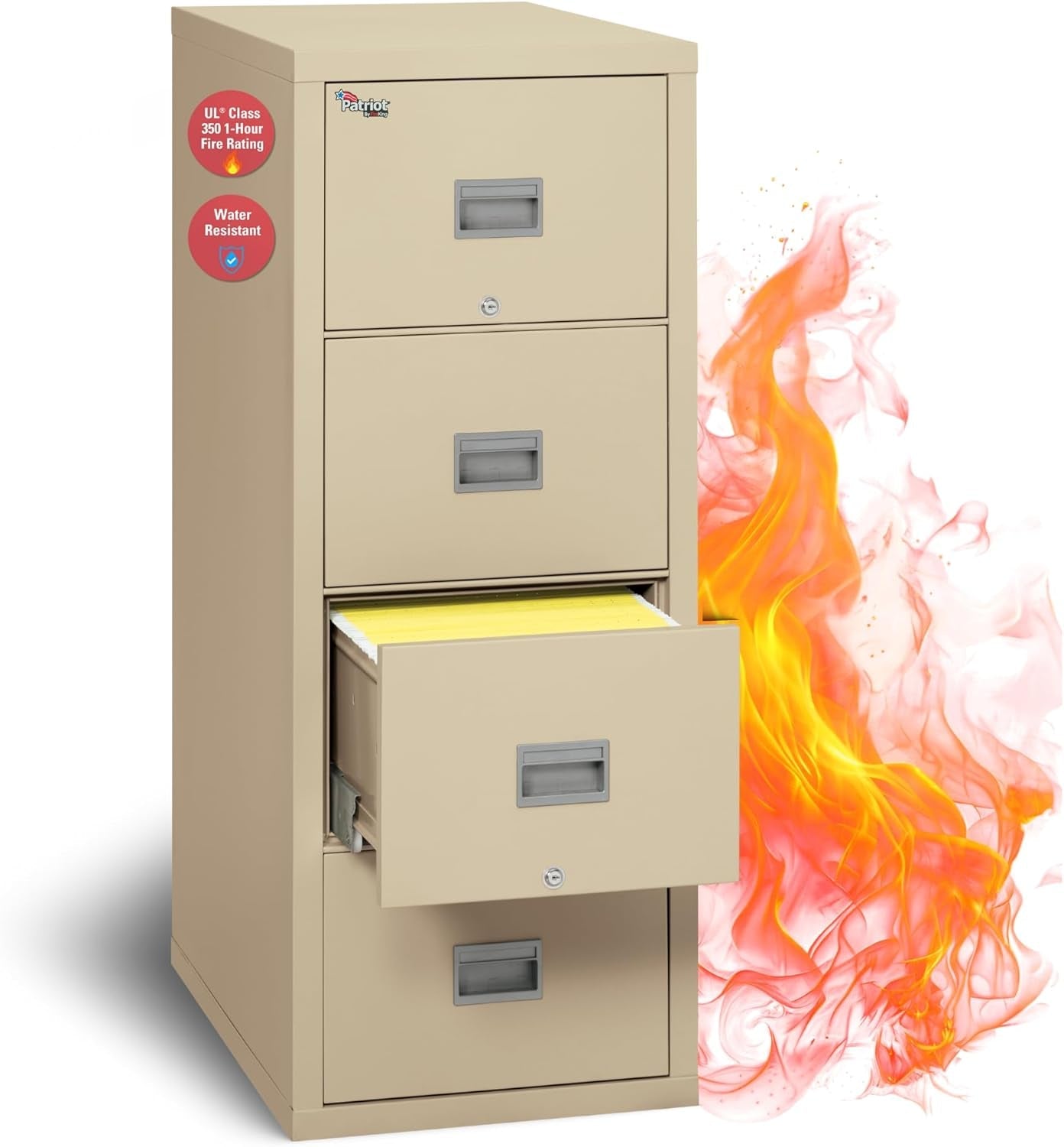 Patriot Vertical 4 Drawer Legal & Letter Fire Safe File Cabinet, Key Lock, 1 Hour Fire Rated UL Rated & Water Resistant, USA Made, Parchment-2