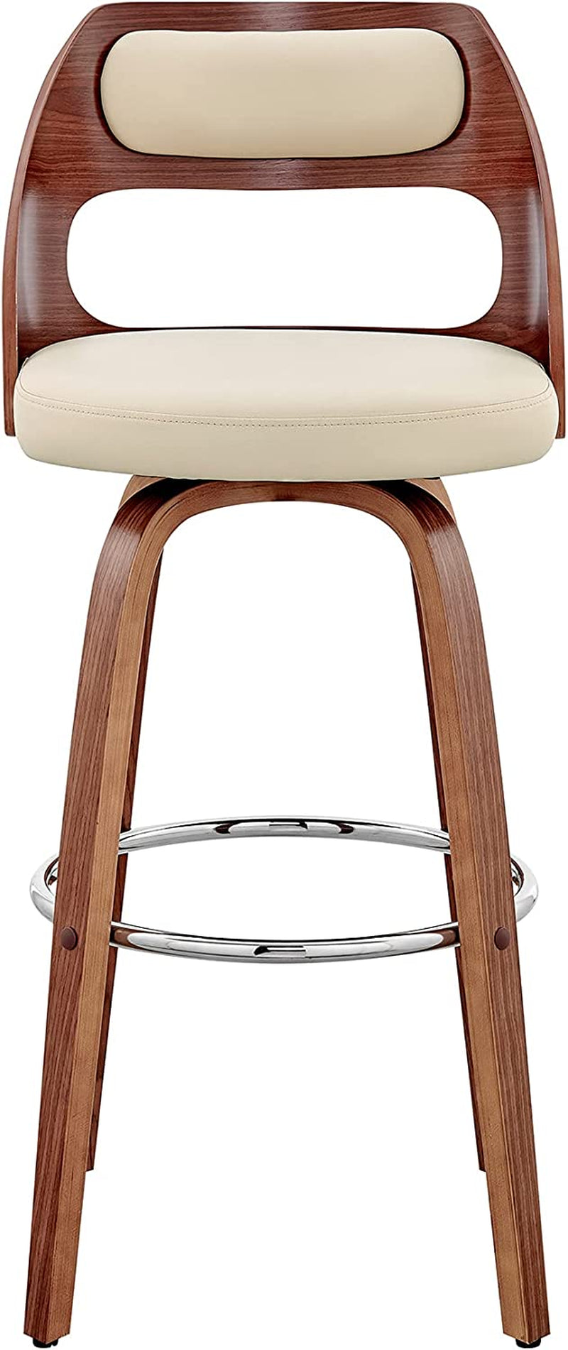 Cream Faux Leather Walnut Wood Bar Stool-2