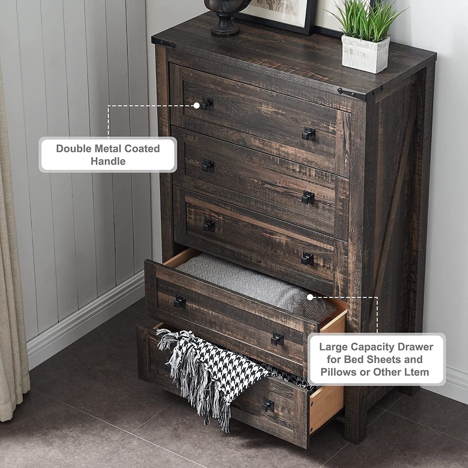 Dark Rustic Oak 5-Drawer Farmhouse Dresser-3