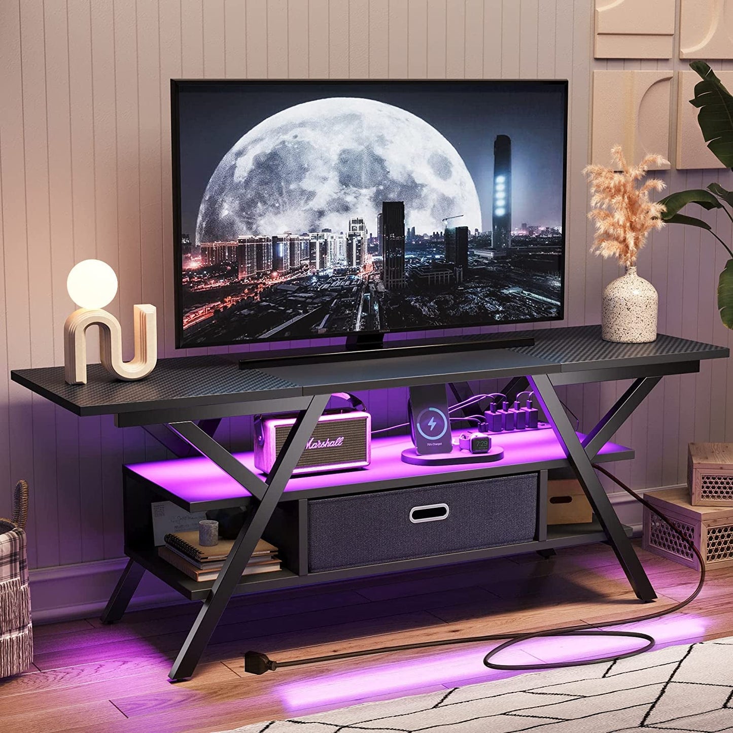Carbon Fiber Black LED Gaming TV Stand-1