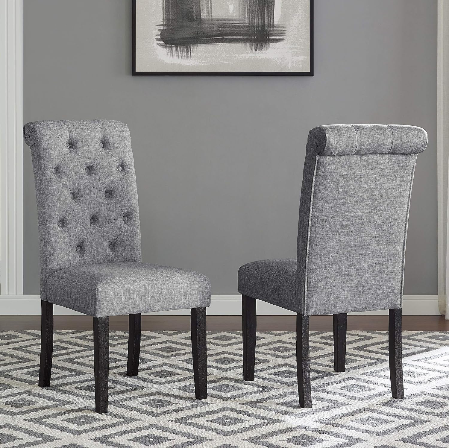 Leviton Solid Wood Tufted Dining Chair, Set of 2, Gray-0