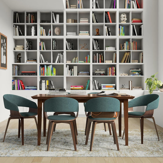 Lowell Mid Century Modern Bentwood Dining Chair in Light Turquoise Blue Linen Look Fabric, for the Dining Room-1