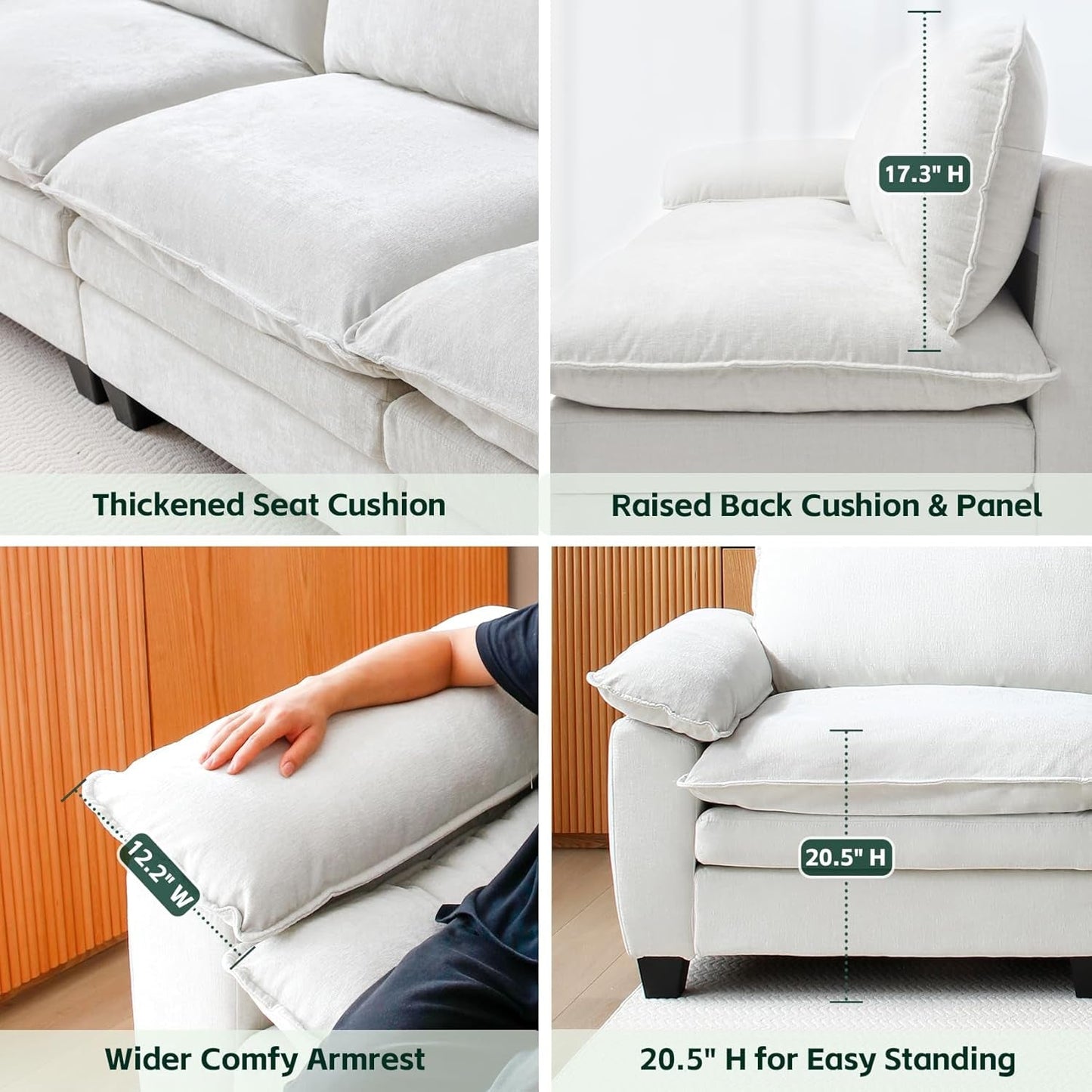 Beige White 157" U-Shape Modular Cloud Couch Set-4