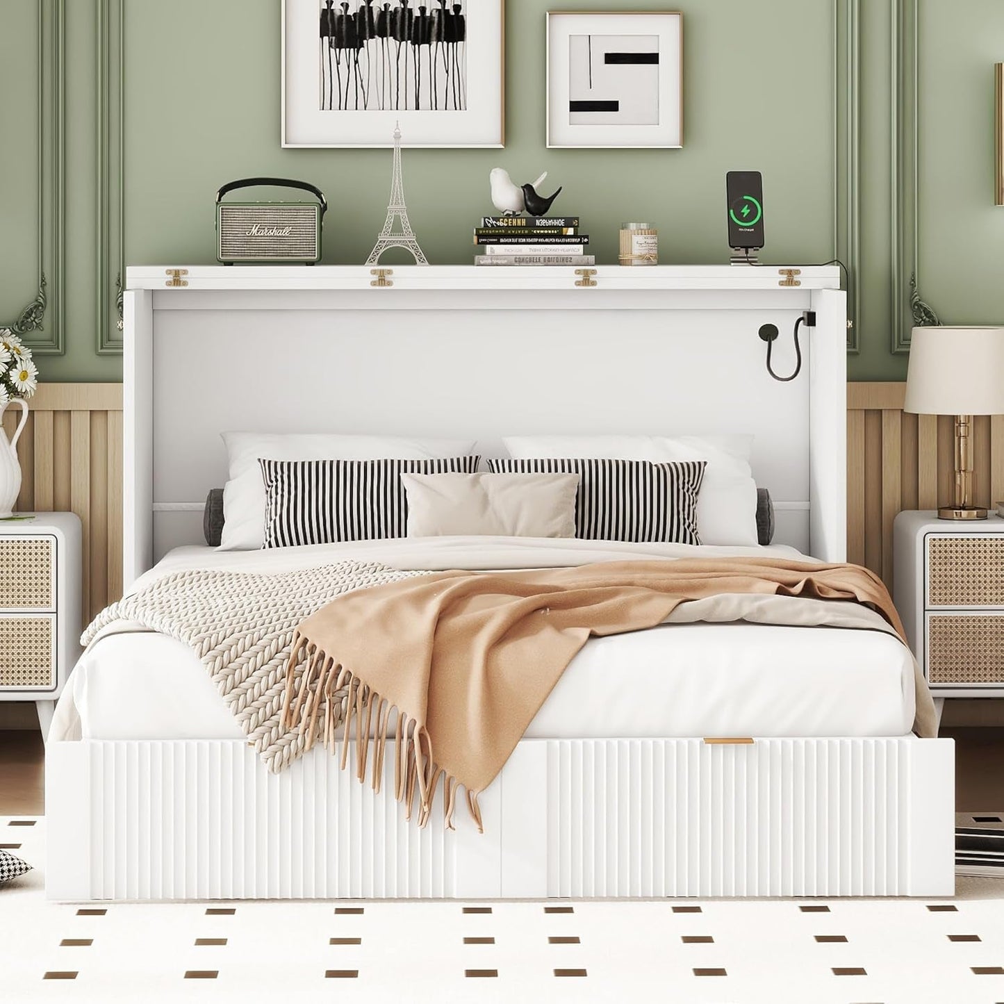 Full Size Murphy Bed with Drawer and USB Ports-2