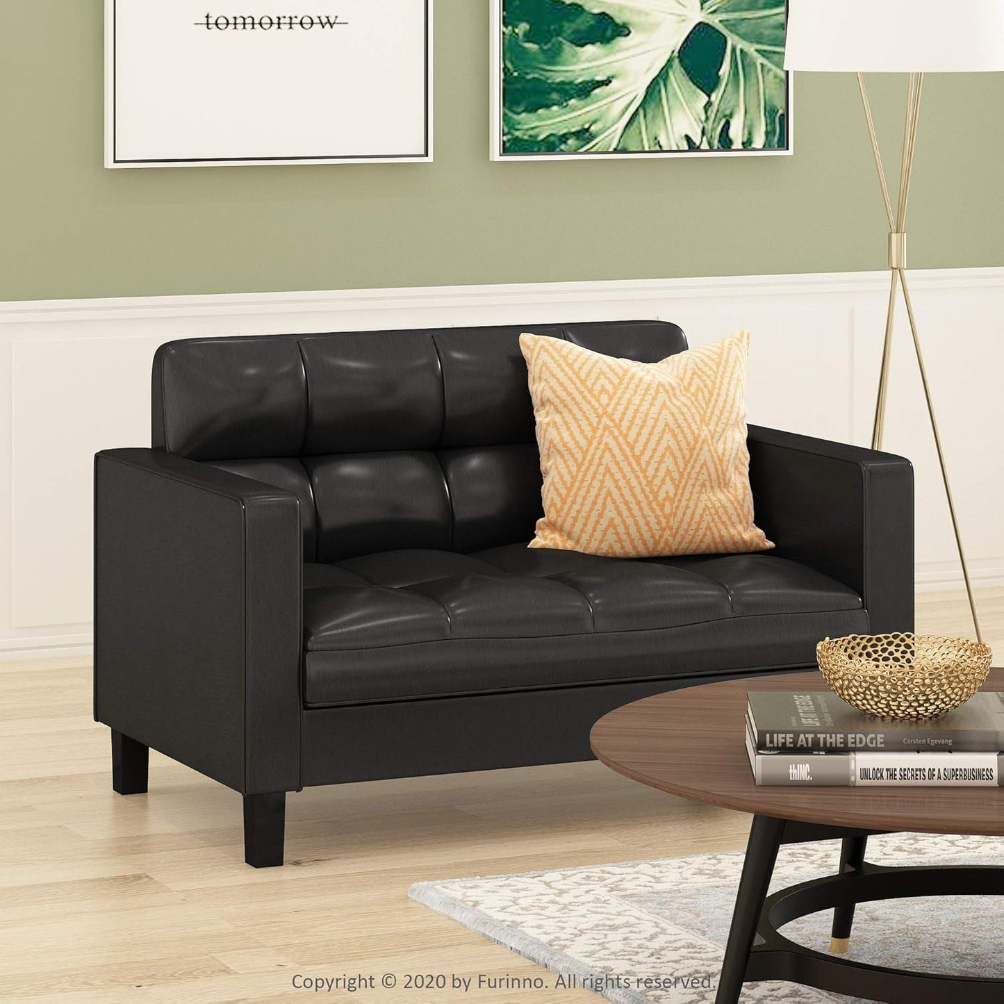 ufted Loveseat - Black Faux Leather-0