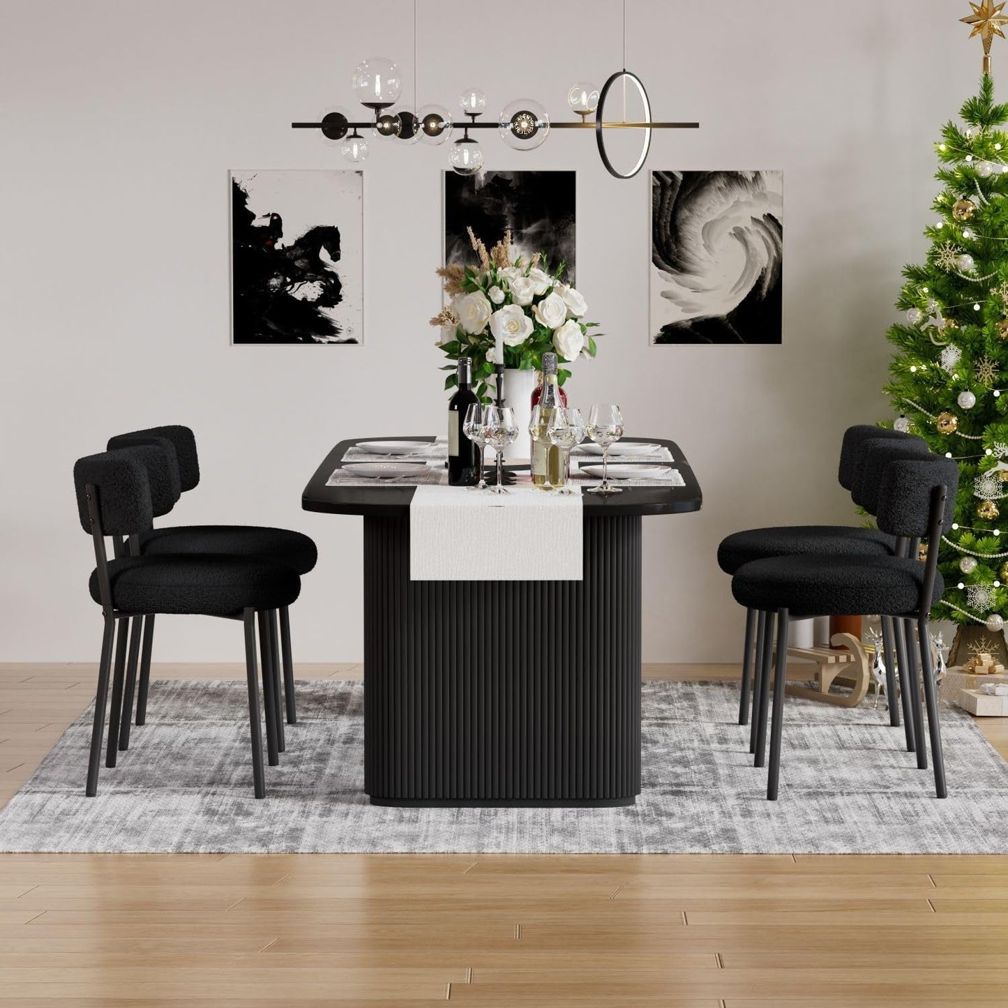 Black Boucle Round Back Dining Chairs Set of 4-1
